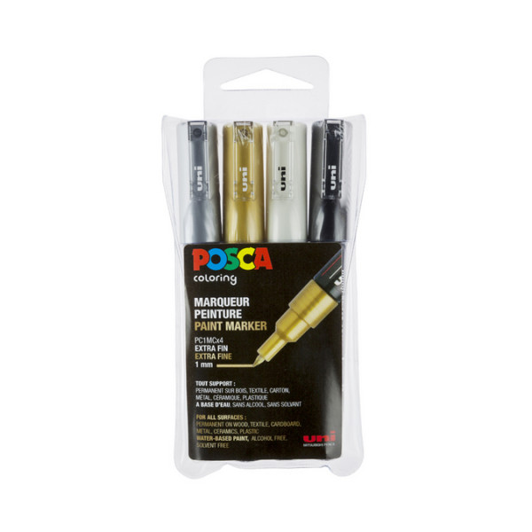 Marqueur peinture pointe extra-fine PC-1MC - 4 couleurs ASS09