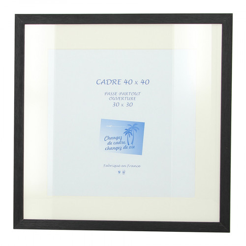 Cadre Gaëlle 20 noir 40 x 40 cm + passe-partout ouverture 30 x 30 cm