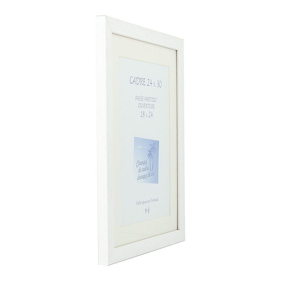 Cadre Gaëlle 20 blanc 24 x 30 cm + passe-partout ouverture 18 x 24 cm