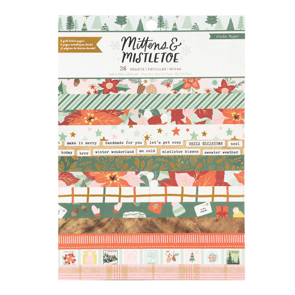Papier imprimé Mittens and Mistletoe et Feuille d'or 15 x 20 cm Bloc de 36 pcs