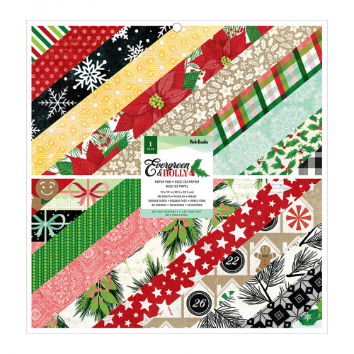 Papier imprimé Evergreen and Holly 30.5 x 30.5 cm Bloc de 48 pcs