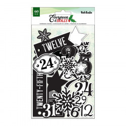 Chipboard Autocollant Evergreen and Holly Noël 60 pcs