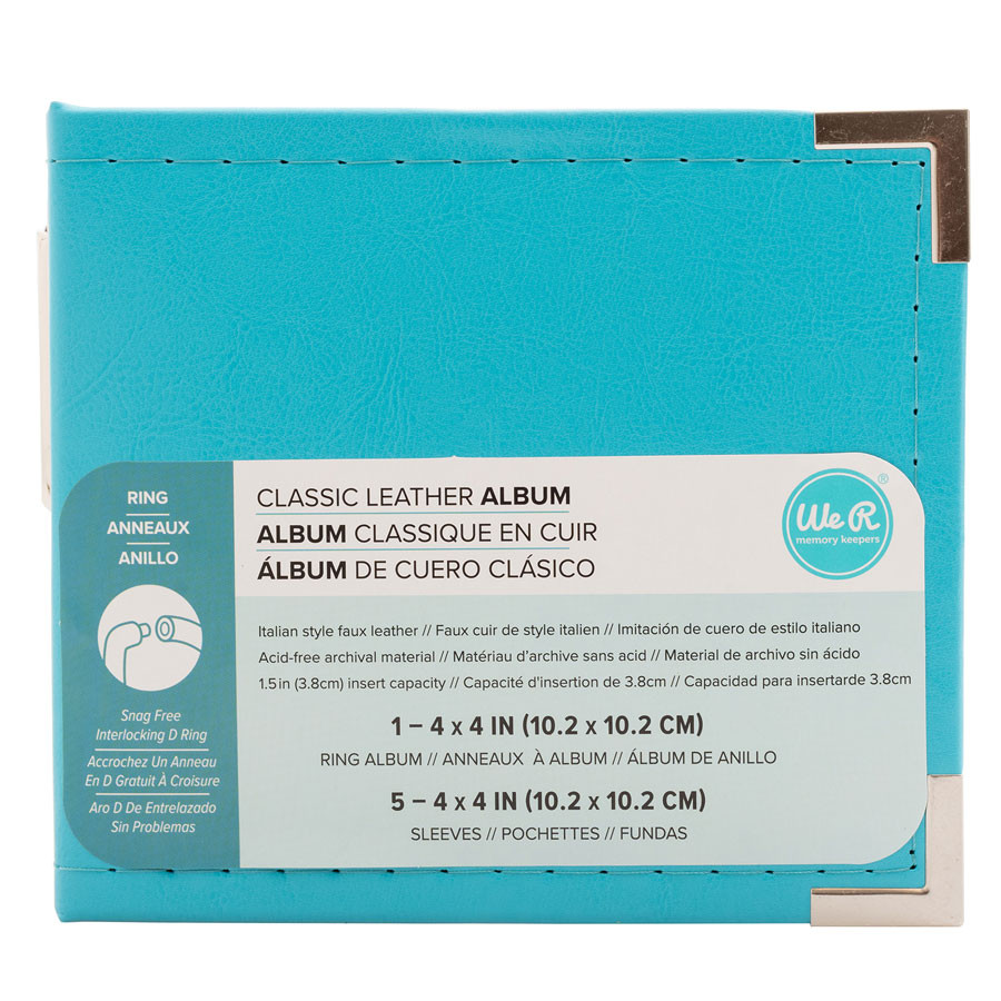 Album à 2 anneaux Classic Leather 10,2 x 10,2 cm Aqua