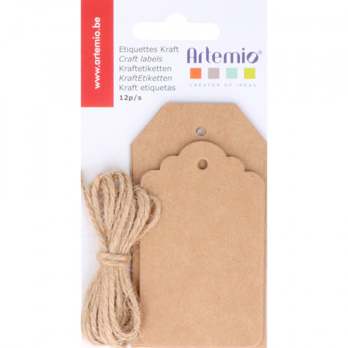 Étiquettes Kraft + Ficelle 12 pcs