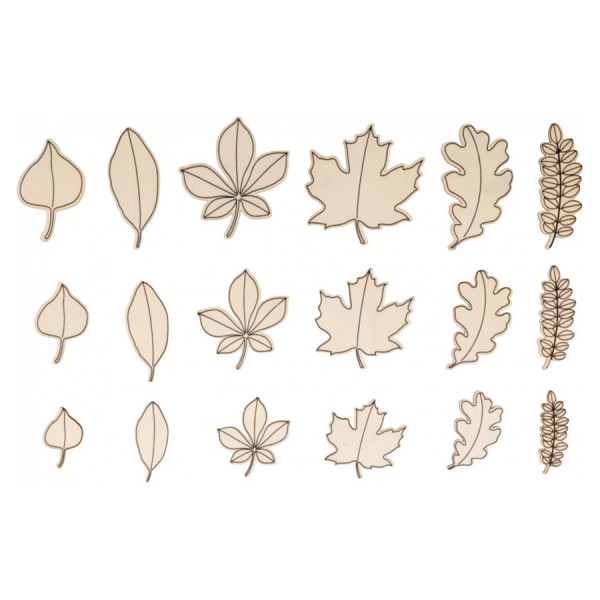 Mini Silhouettes en bois 18 pcs Feuilles Automne