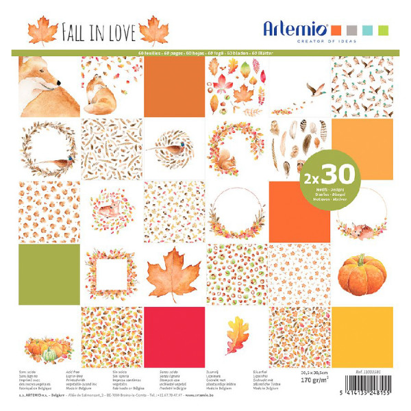 Papier imprimé 170 g 30,5 x 30,5 cm Fall In Love 60 feuilles