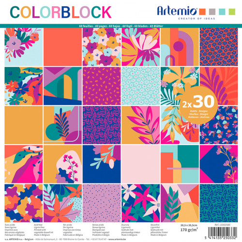 Papier Imprimé Colorblock Bloc de 60 Feuilles 30.5 x 30.5 cm