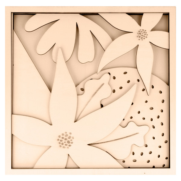 Cadre en relief en bois Colorblock 25 x 25 cm Fleurs