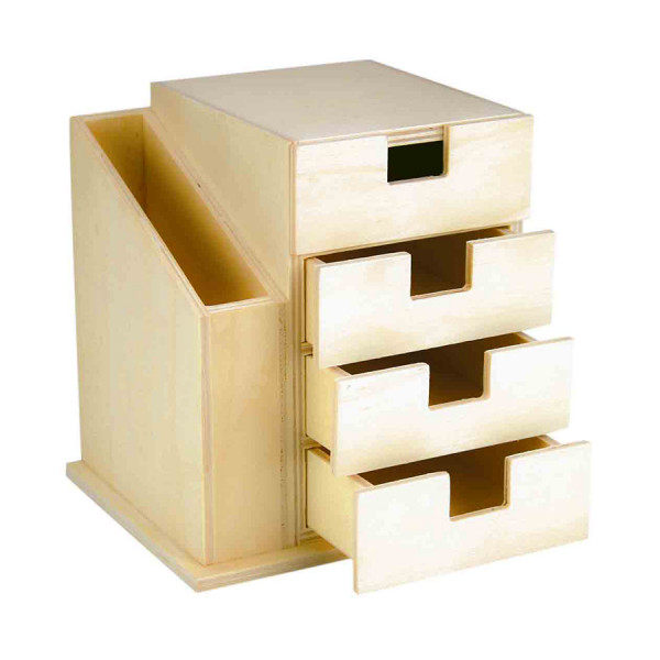 Organiseur de Bureau en bois 4 tiroirs 15 x 15.5 x 12.5 cm