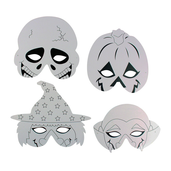 Masque Halloween Carton blanc prédessiné 4 pcs