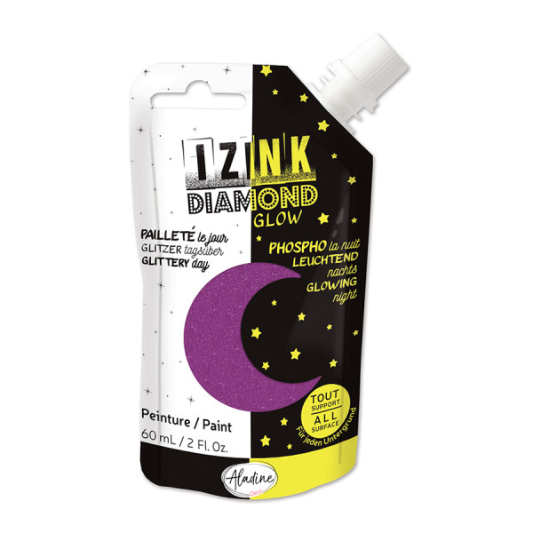 Peinture pailletée phosphorescente Izink Diamond Glow 60 ml Violet