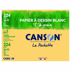 Papier à dessin Blanc C à grain 224 g/m² 24 x 32 cm Pochette 12 feuilles