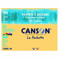 Papier à dessin Mi-teintes vives 160 g/m² 24 x 32 cm Pochette 12 feuilles