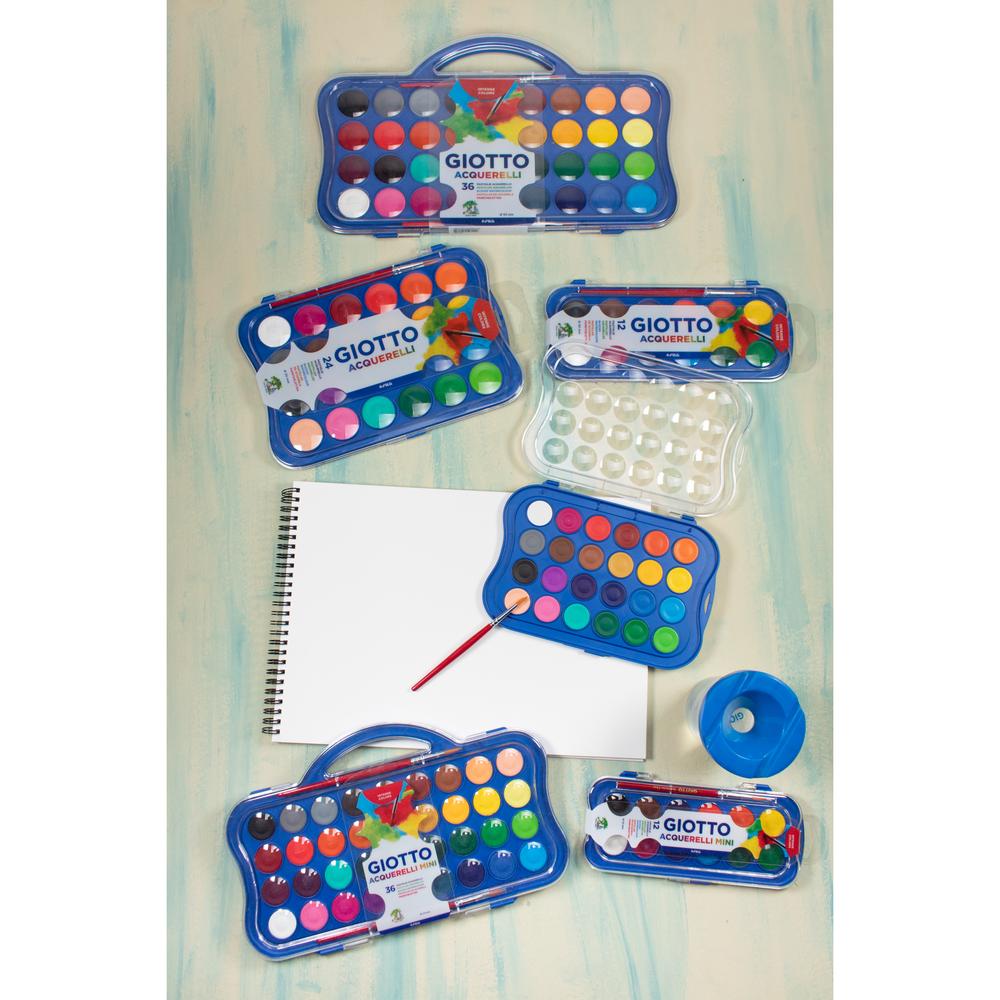 Aquarelles Giotto - Boîte 36 Pastilles + Pinceau - Pigments Vibrants - Lavable - Idéal Débutants