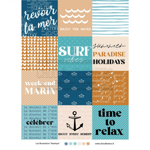 Kit Papier imprimé A5 14.8 x 21 cm Les Illustrations Nautiques 9 pcs