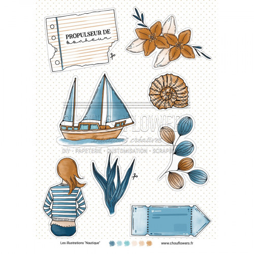 Kit Papier imprimé A5 14.8 x 21 cm Les Illustrations Nautiques 9 pcs