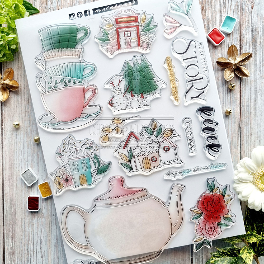 Tampons Transparents Réutilisables Thème Café - Lot De Motifs Grains De Café, Tasse, Feuilles - Pour Scrapbooking, DIY - 9