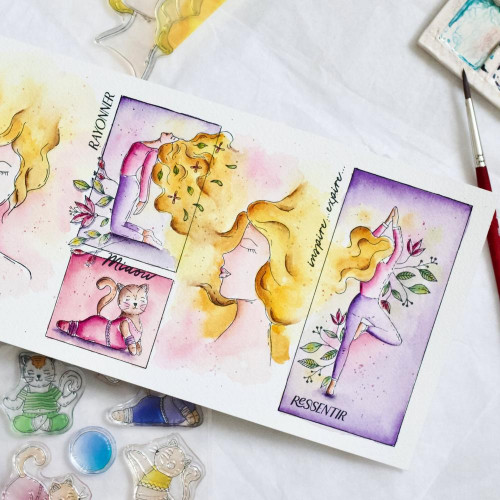Tampons transparents 10 x 15 cm Les chatons yoga