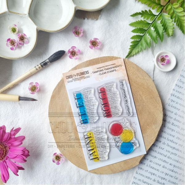 Tampons transparents 7,5 x 10 cm Jaune bleu rouge
