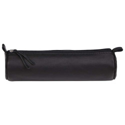 Trousse ronde en cuir lisse Noir 5,5 x 22 cm