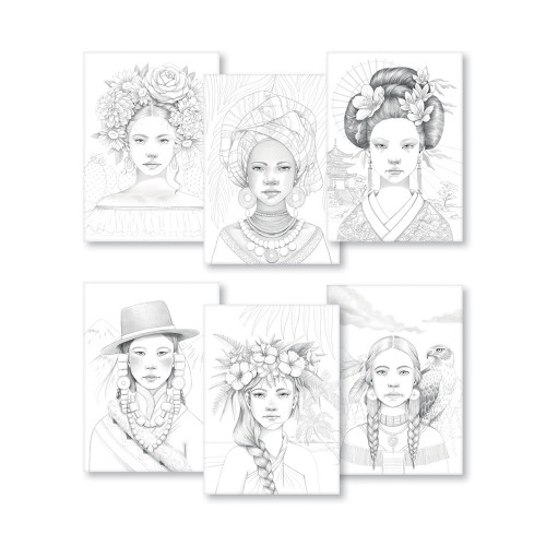 Bloc de coloriage multi-techniques Odelia Les femmes 20 feuilles A4 250 g/m²