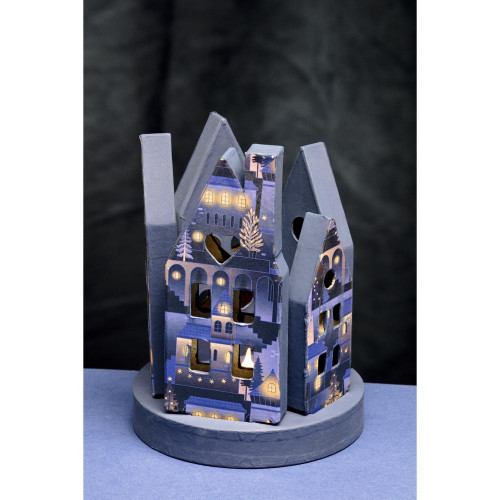 Bougeoir village en papier mâché 25 x 36 x 2 cm - Décopatch