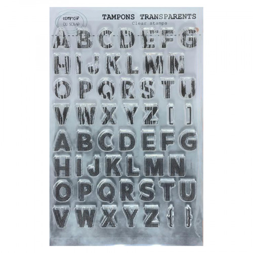 Tampon transparent Alphabet bois et hachure 56 pcs