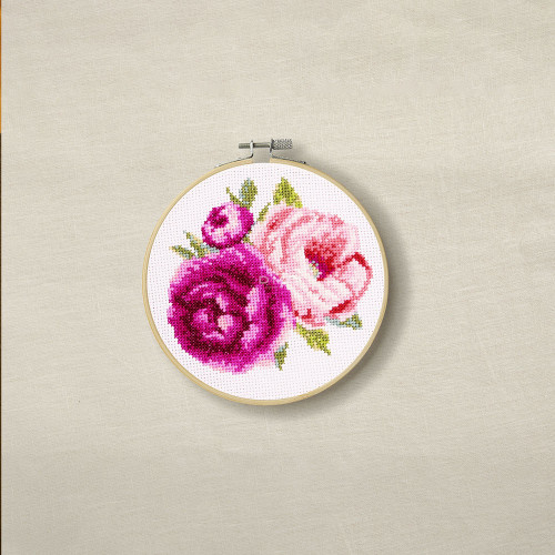 Kit Point de croix Pivoines roses