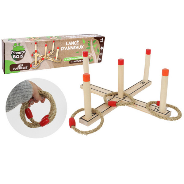 Jeu en bois 5 anneaux à lancer