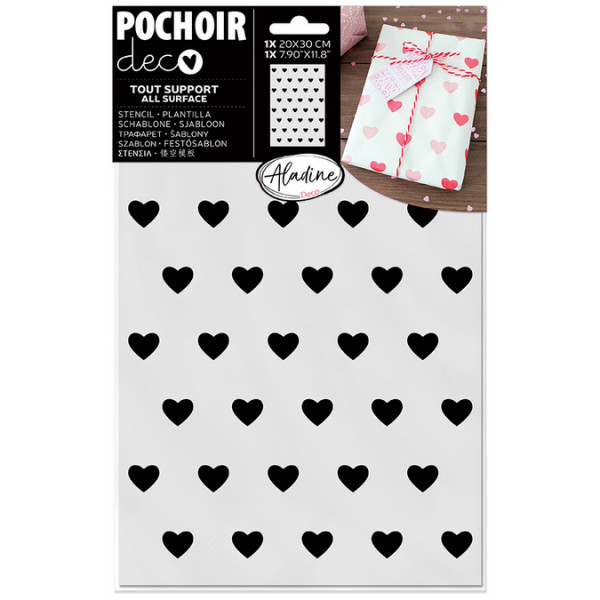 Pochoir Deco 20 x 30 cm - Tous supports - Coeurs