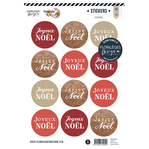 Cannelle & Chocolat Stickers Joyeux Noël rouge et bois