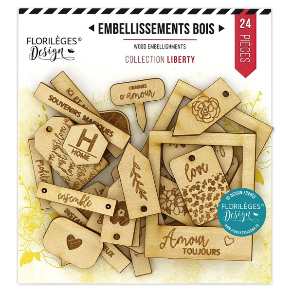 Embellissements bois Liberty 24 pcs