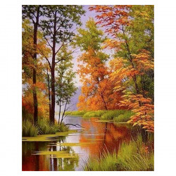 Broderie Diamant 40 x 50 cm Lac en Automne