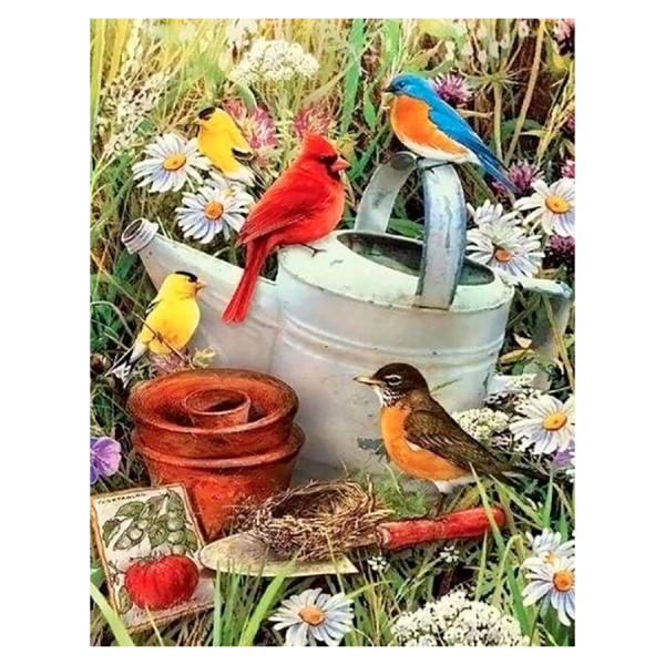 Broderie Diamant 40 x 50 cm Oiseaux dans le Jardin