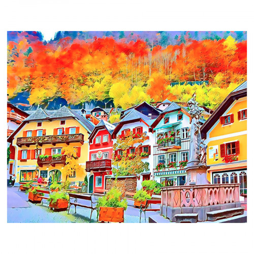 Broderie Diamant 40 x 50 cm Village Suisse coloré