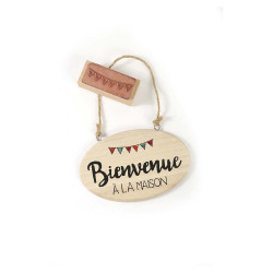 Plaque de porte avec cordelette en bois - 14,5 x 9 cm