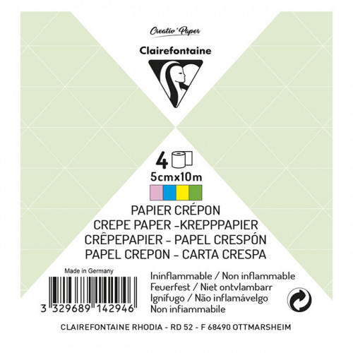 Bandes de papier crépon ignifugé Assortiment Printanier 5 cm x 10 m 4 pcs