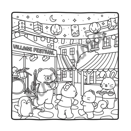 Coloriage Snuggly Friends Petit village cosy - Dessain et Tolra