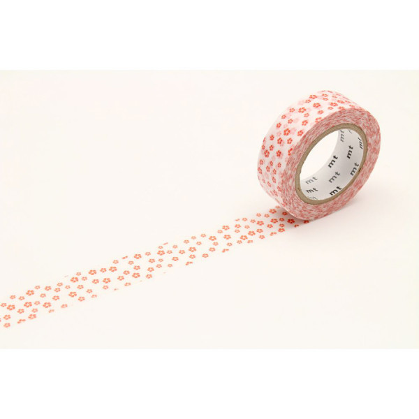 Masking Tape 7 m x 15 mm Fleurs Rouges Fond Blanc