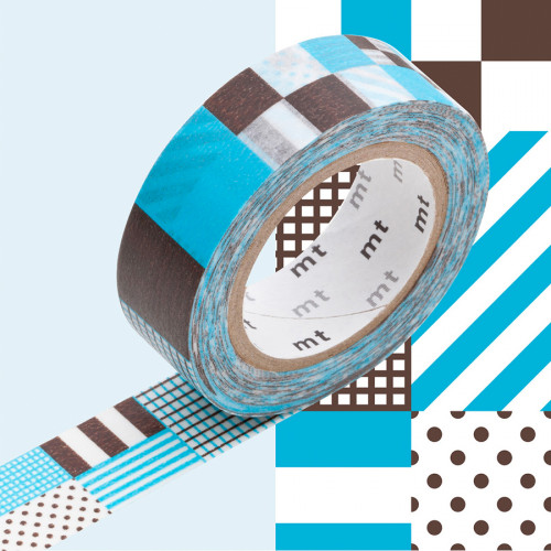 Masking Tape 7 m x 15 mm Rayé Carré Mix Blue