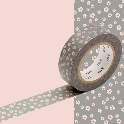 Masking Tape 7 m x 15 mm Fleurs Roses Fond Gris