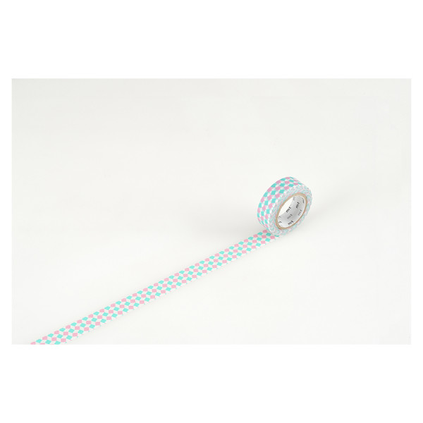 Masking Tape 7 m x 15 mm Petits Carrées Rose & Vert