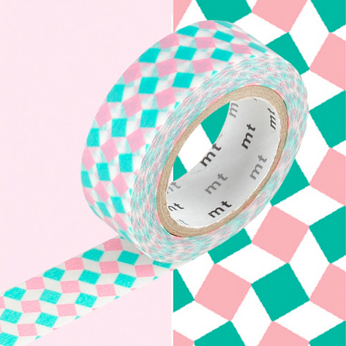 Masking Tape 7 m x 15 mm Petits Carrées Rose & Vert