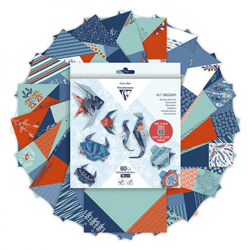 Kit origami Faune marine 60 feuilles 3 formats