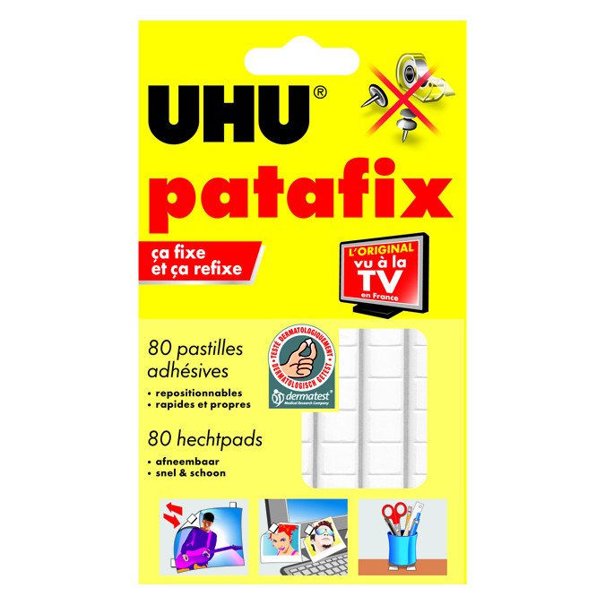 UHU Patafix blanche - pastilles adhésives prédécoupées, pâte à fixer,  repositionnables, blanche, 80 pastilles