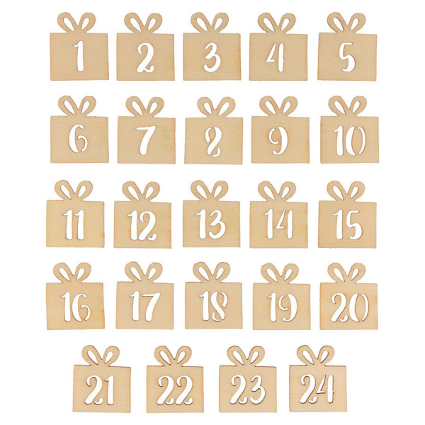 Chiffres en bois Calendrier de l'Avent 3 x 2,6 cm