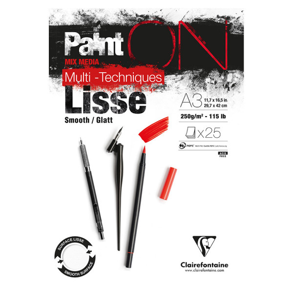 Bloc de papier Paint'On Lisse 250 g/m² 25 feuilles A3 29,7 x 42 cm