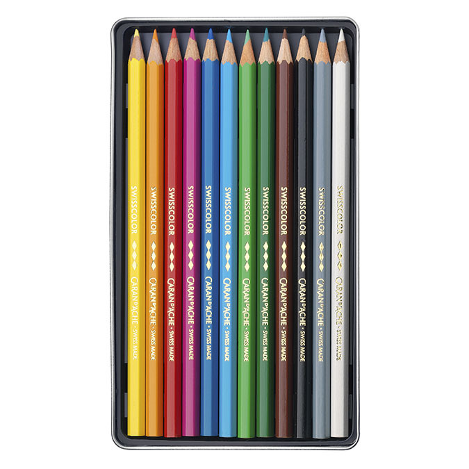 Crayon de couleur Swisscolor Boîte métal 12 pièces