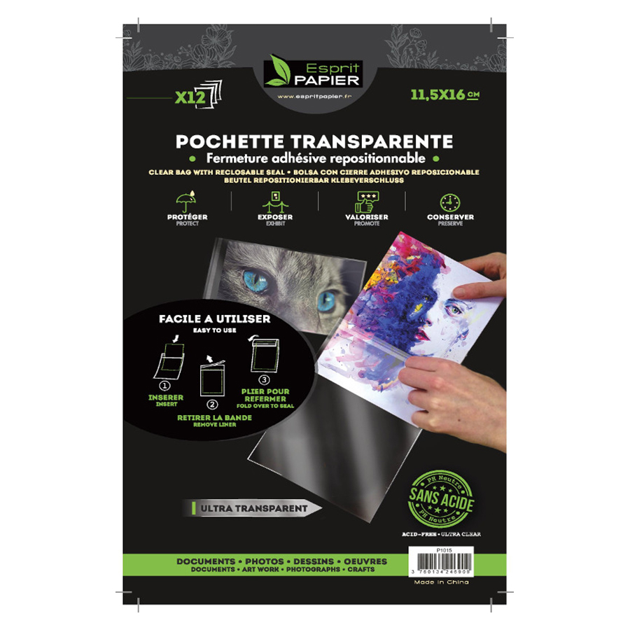12 pochettes transparente adhésives 11,5x16 - Scrapmalin
