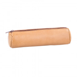 Trousse ronde en cuir Marron 21 x 6 cm